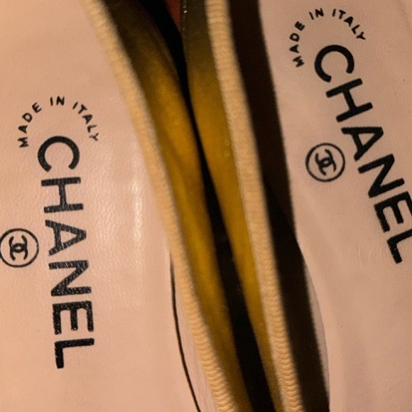 Chanel leather cc cap toe bow ballet flats size 36 1/2  lambskin gold very rare - Picture 4 of 12